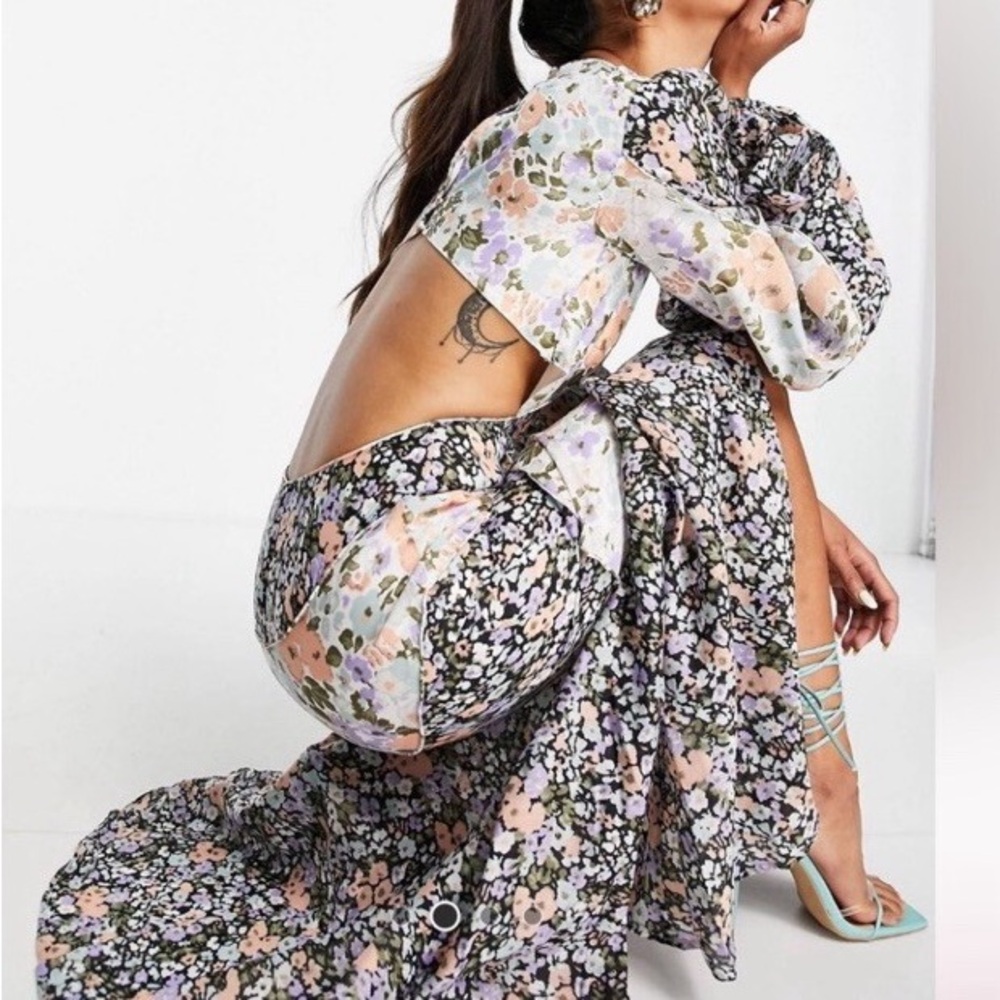 ASOS Floral Maxi Dress in Black and Pastel Floral - Picture 3 of 4